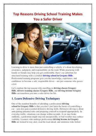 Top Reasons Driving School Training Makes You a Safer Driver