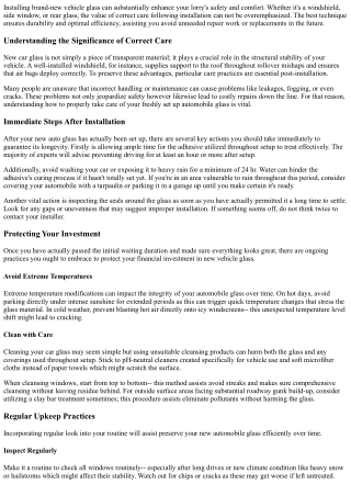 How to Take care of Your New Auto Glass After Installation