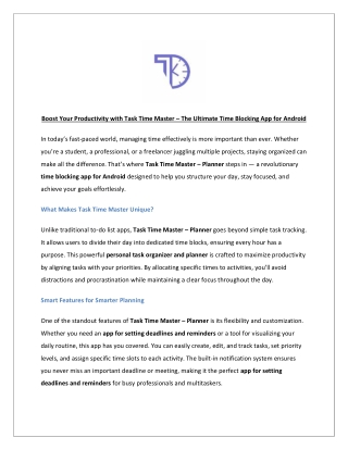 Boost Your Productivity with Task Time Master – The Ultimate Time Blocking App f