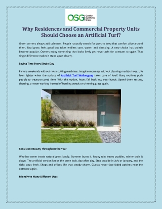 Why Residences and Commercial Property Units Should Choose an Artificial Turf