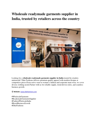 Wholesale readymade garments supplier in India