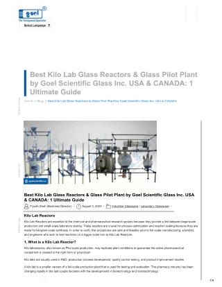 Kilo-Lab & Pilot Plant Glass Reactors blog | Goel Scientific