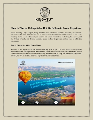 How to Plan an Unforgettable Hot Air Balloon in Luxor Experience