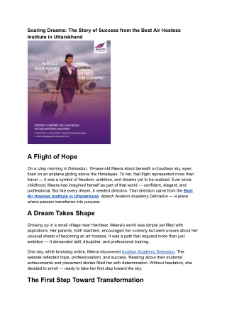 Soaring Dreams_ The Story of Success from the Best Air Hostess Institute in Uttarakhand
