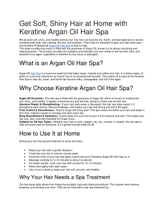Get Soft, Shiny Hair at Home with Keratine Argan Oil Hair Spa (1)