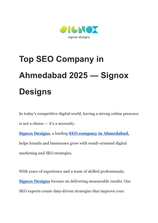 Top SEO Company in Ahmedabad 2025 — Signox Designs