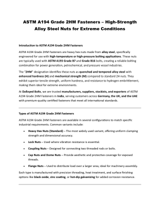 ASTM A194 Grade 2HM Fasteners