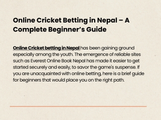 Online Cricket Betting in Nepal – A Complete Beginner’s Guide