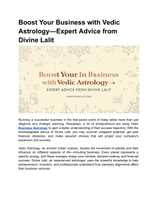 Boost Your Business with Vedic Astrology—Expert Advice from Divine Lalit