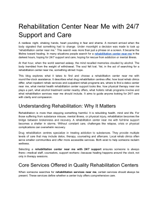 Rehabilitation Center Near Me with 24/7 Support and Care