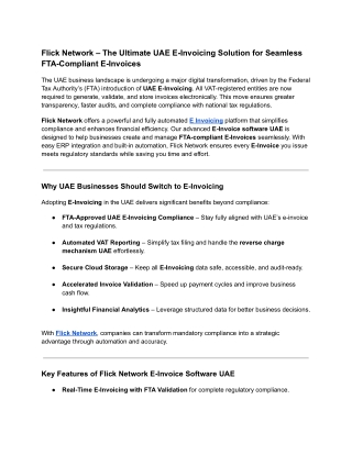 Flick Network – The Ultimate UAE E-Invoicing Solution for Seamless FTA-Compliant E-Invoices