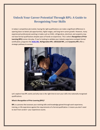 Unlock Your Career Potential Through RPL: A Guide to Recognising Your Skills