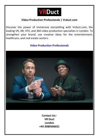 Video Production Professionals | Vrduct.com