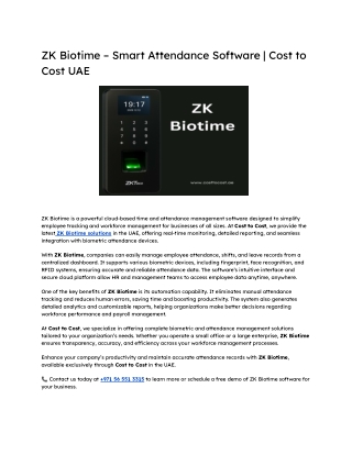 ZK Biotime – Smart Attendance Software _ Cost to Cost UAE