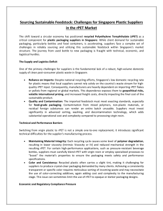 Sourcing Sustainable Feedstock Challenges for Singapore Plastic Suppliers in the rPET Market