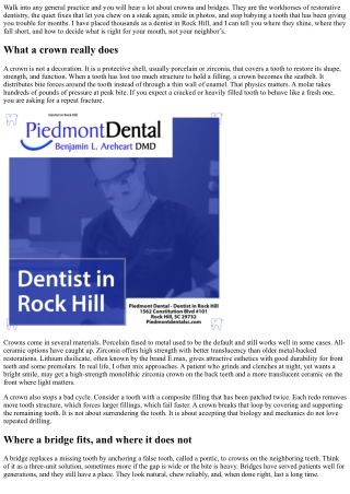 Dental Crowns and Bridges: A Rock Hill Dentist Explains