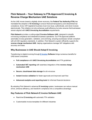 Flick Network – Your Gateway to FTA-Approved E Invoicing & Reverse Charge Mechanism UAE Solutions