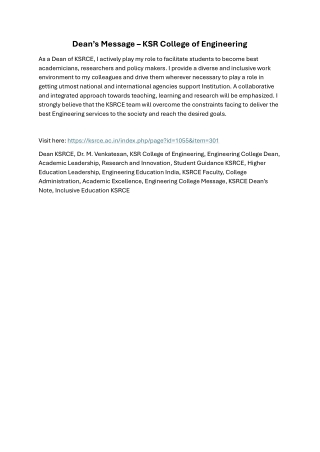Dean’s Message – KSR College of Engineering