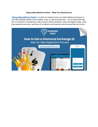 DiamondExch99 Earn Online – What You Should Know