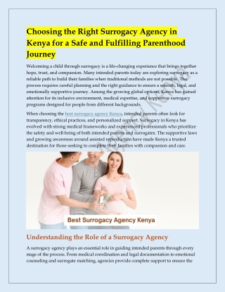 Choosing the Right Surrogacy Agency in Kenya for a Safe and Fulfilling Parenthood Journey