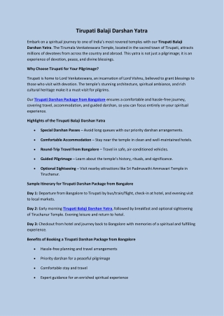 Tirupati Balaji Darshan Yatra