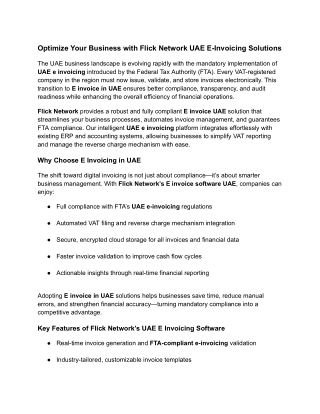 Optimize Your Business with Flick Network UAE E-Invoicing Solutions