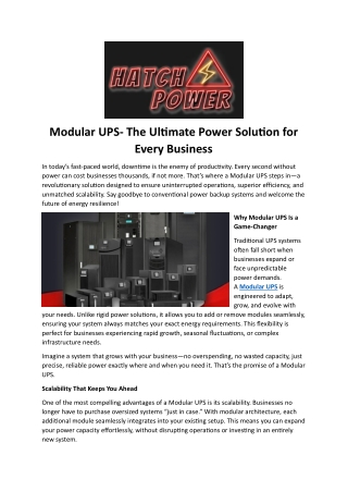 Modular UPS- The Ultimate Power Solution for Every Business