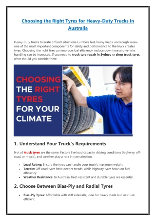 Choosing the Right Tyres for Heavy-Duty Trucks in Australia