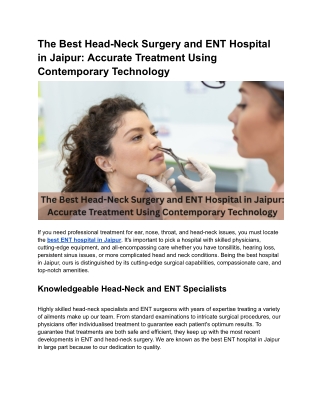 The Best Head-Neck Surgery and ENT Hospital in Jaipur: Accurate Treatment Using