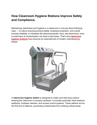 How Cleanroom Hygiene Stations Improve Safety and Compliance