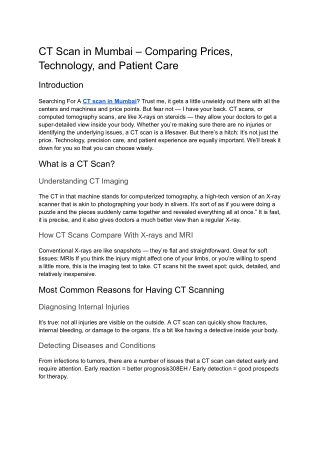 CT Scan in Mumbai – Comparing Prices, Technology, and Patient Care