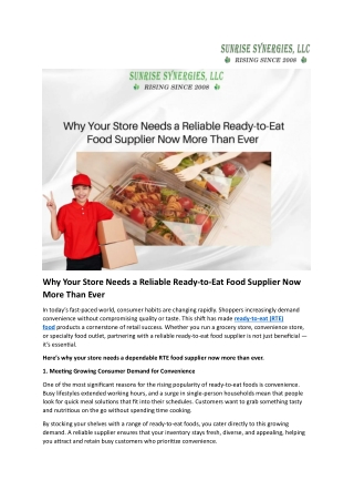 Why Your Store Needs a Reliable Ready-to-Eat Food Supplier Now More Than Ever