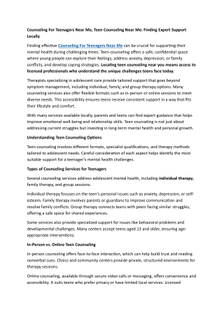 Counseling For Teenagers Near Me, Teen Counseling Near Me Finding Expert Support Locally