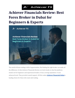 Achiever Financials Review: Best Forex Broker in Dubai for Beginners & Experts