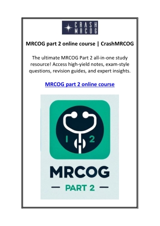 MRCOG part 2 online course | CrashMRCOG