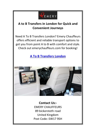 A to B Transfers in London for Quick and Convenient Journeys