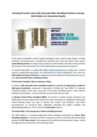 Elevating Precision How Fully Automatic Blow Moulding Machines Leverage Shell Holders for Unmatched Quality