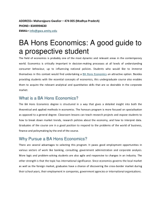 BA Hons Economics- A good guide to a prospective student