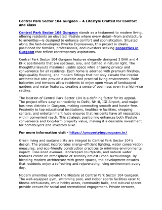 Central Park Sector 104 Gurgaon – A Lifestyle Crafted for Comfort and Class