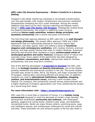 AIPL Lake City Dwarka Expressway – Modern Comforts in a Serene Setting