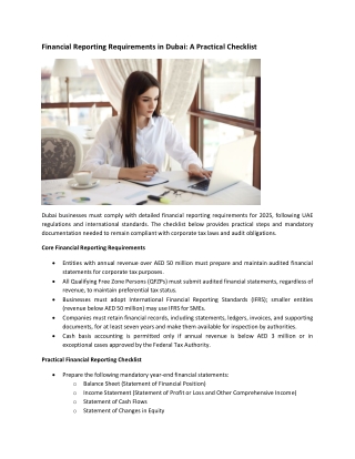 Financial Reporting Requirements in Dubai - A Practical Checklist