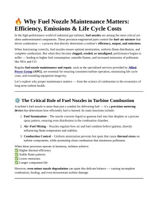 Why Fuel Nozzle Maintenance Matters