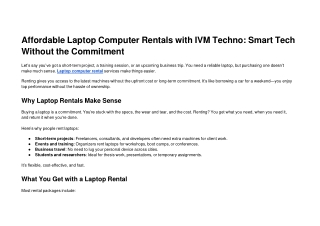 Affordable Laptop Computer Rentals with IVM Techno Smart Tech Without the Commitment