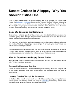 Sunset Cruises in Alleppey_ Why You Shouldn’t Miss One