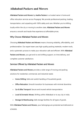 Allahabad Packers and Movers