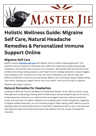 Holistic Wellness Guide Migraine Self Care, Natural Headache Remedies & Personalized Immune Support Online