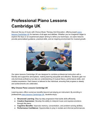 Piano Lessons Cambridge UK
