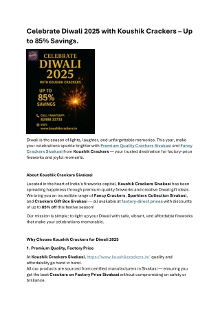 Celebrate Diwali 2025 with Koushik Crackers Up to 85 Savings