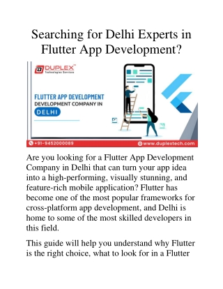 Delhi Flutter App Developers Building Powerful Mobile Apps