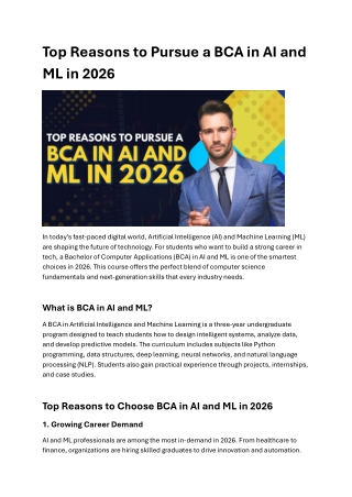 Top Reasons to Pursue a BCA in AI and ML in 2026